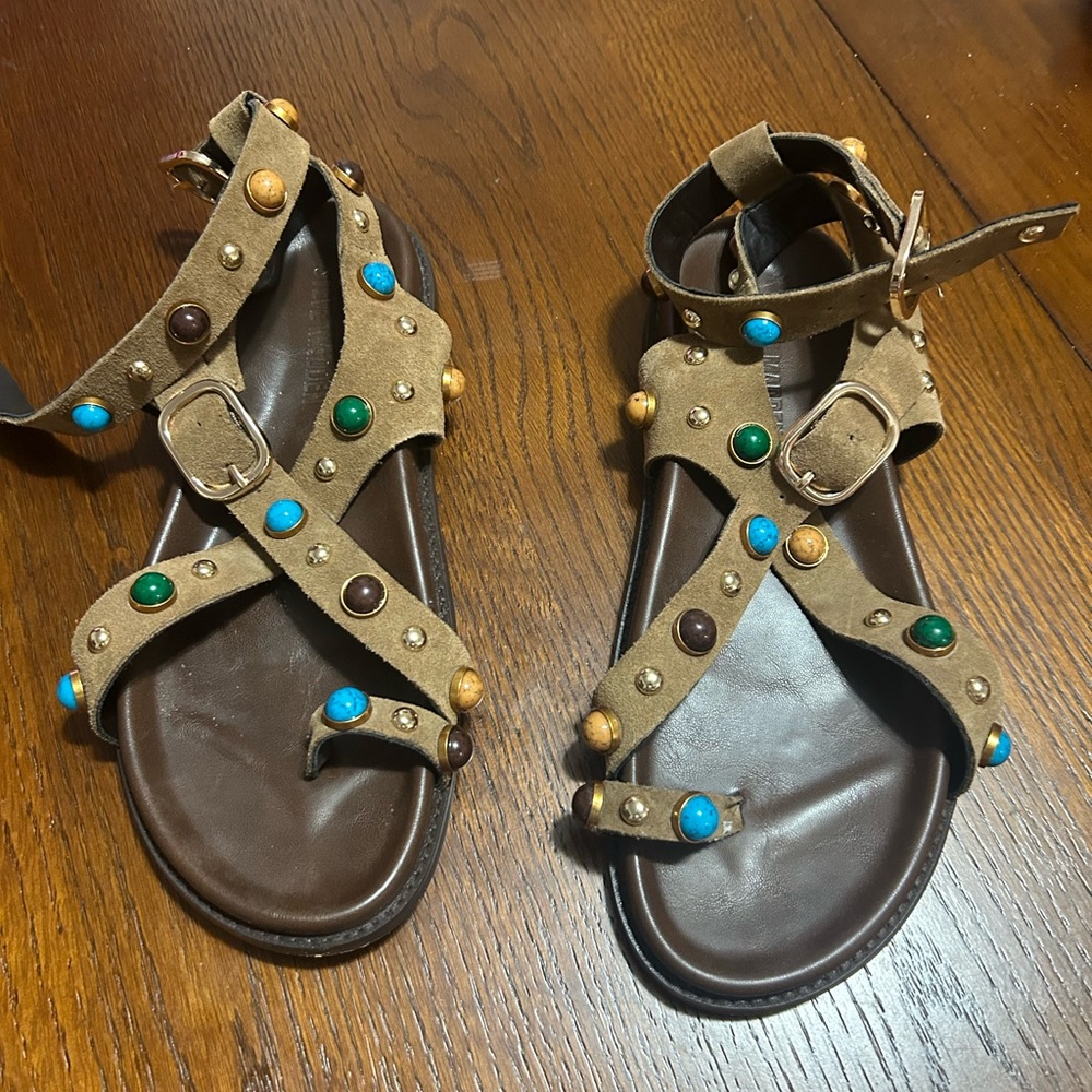 Steve Madden Brown Multi-Color Studded Sandals
